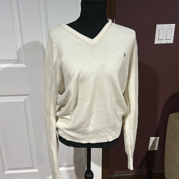 Vtg Christian Dior white V neck sweater sz L